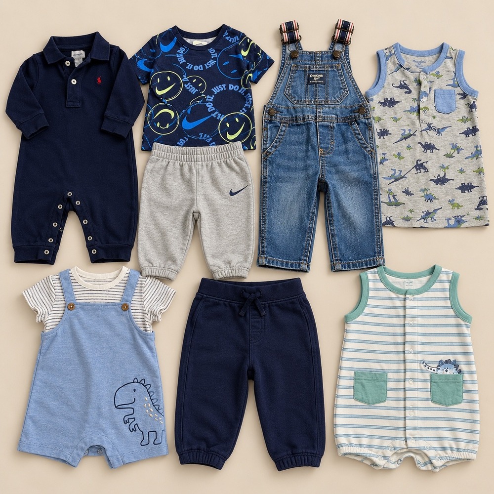 8pc Baby Boy Clothes Bundle 6M Ralph Lauren Nike OshKosh Absorba Rompers Joggers